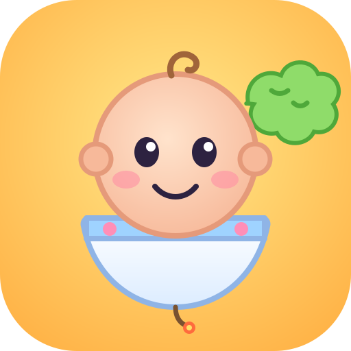A smiling cartoon baby in a diaper with a little green stink cloud